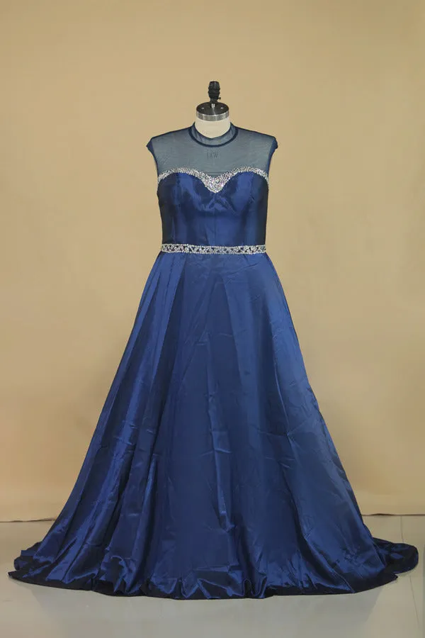 2024 Plus Size High Neck Backless Prom Dresses With Beading Floor Length PE62FC4X