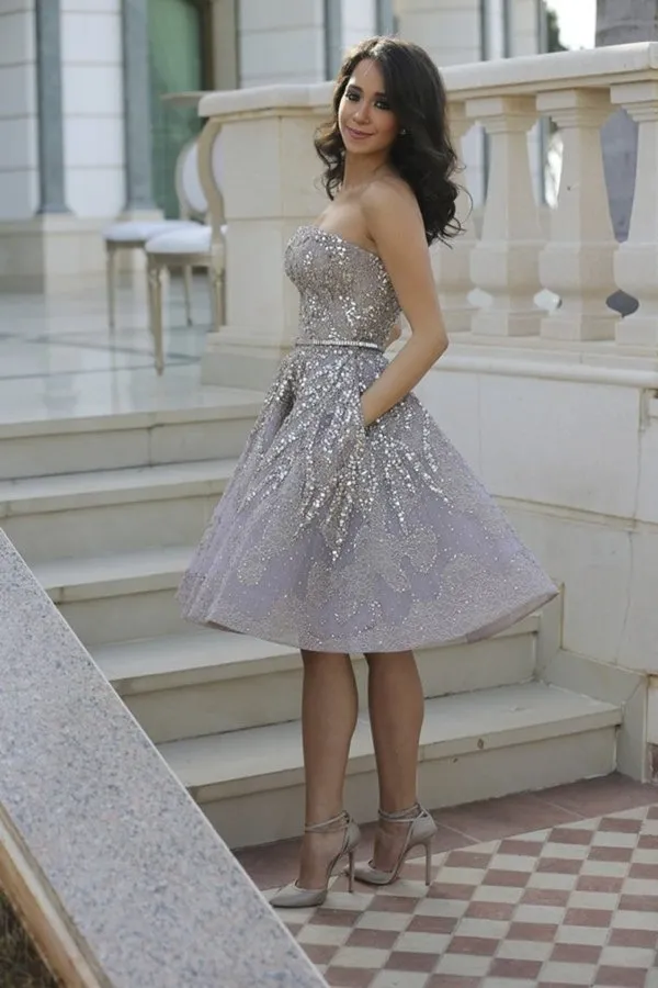 2024 Strapless Homecoming Dresses A Line Lace With PMJRBSA8