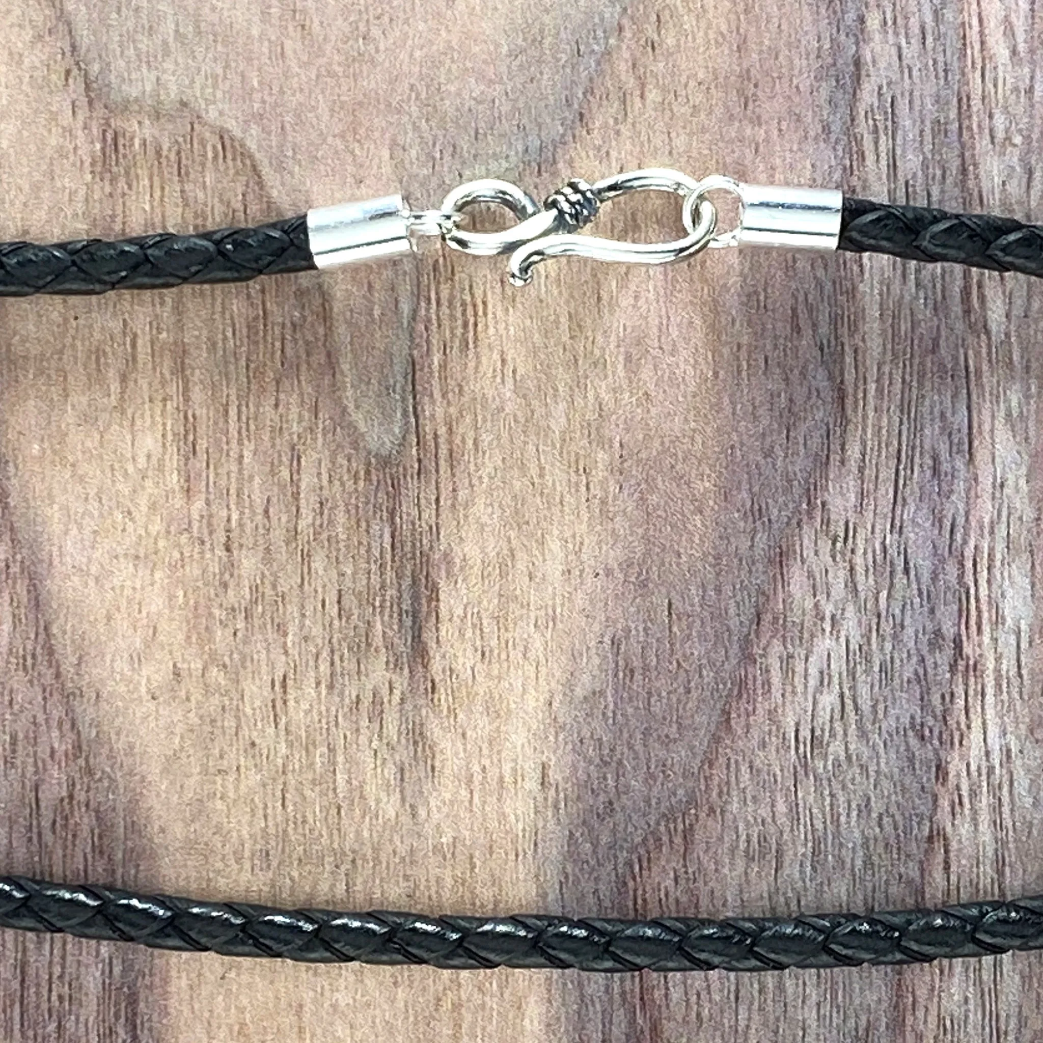 Leather Braided Cord Necklace with Sterling Silver Clasp