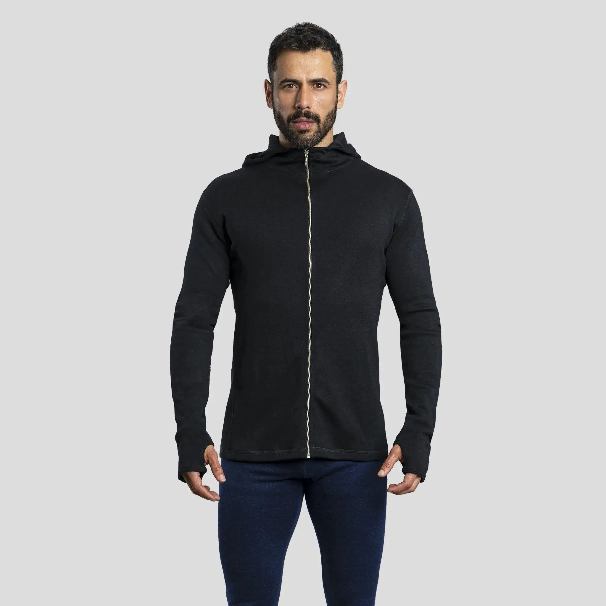 Men's Alpaca Wool Hoodie Jacket: 420 Midweight Full-Zip