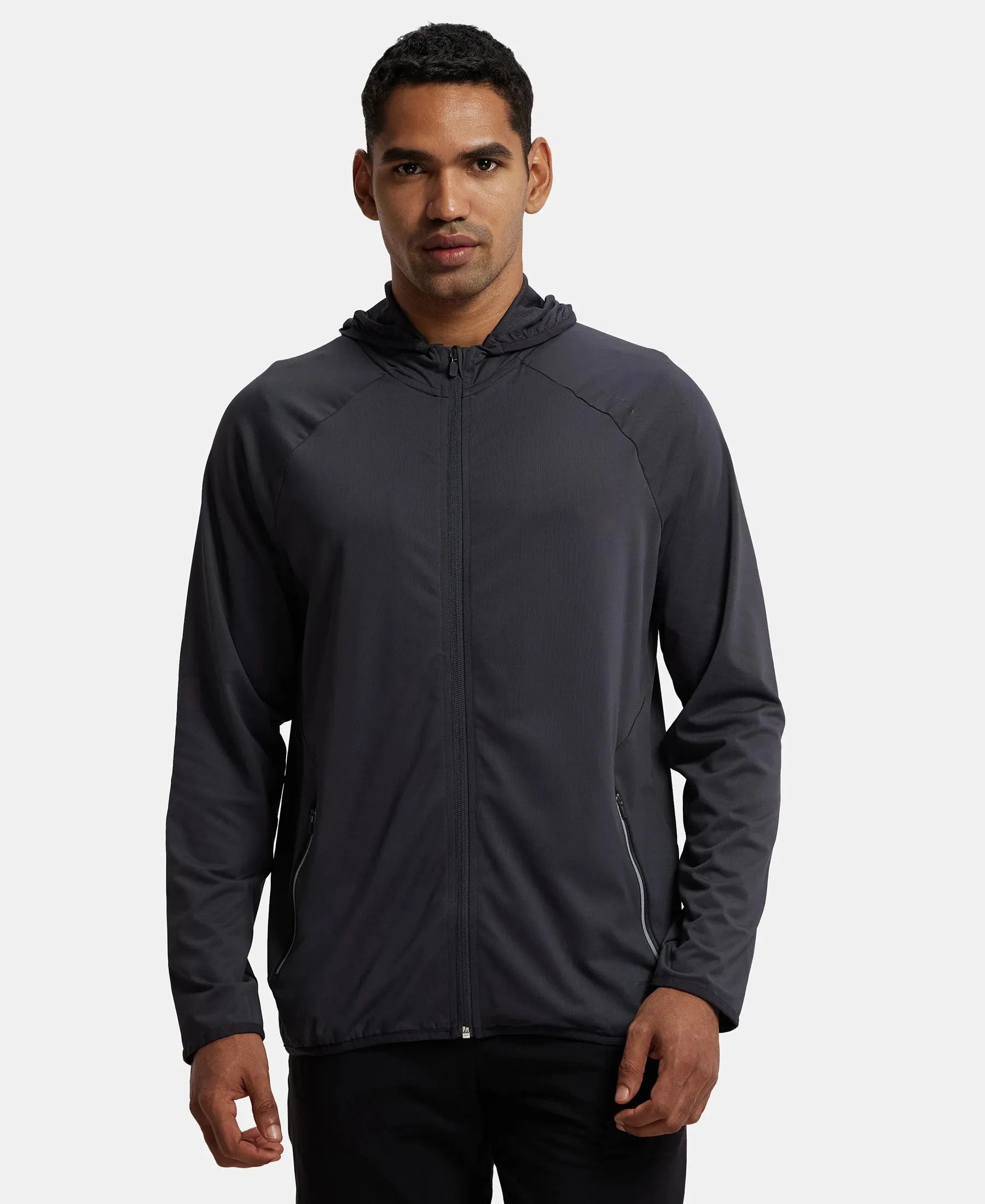 Microfiber Elastane Stretch Performance Hoodie Jacket with StayDry and StayFresh Technology - Graphite
